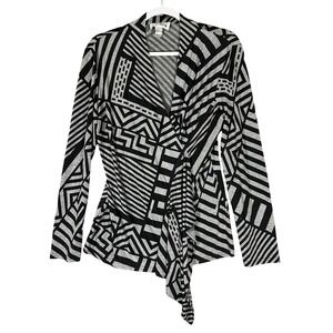Joseph Ribkoff Geometric Asymmetric Drape Front Top Sz 12 Zip Front Artsy Canada